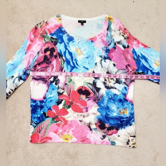 Talbots Colorful Floral 3/4 Sleeve Lightweight Sweater Womans Size XL Petite - Picture 5 of 9